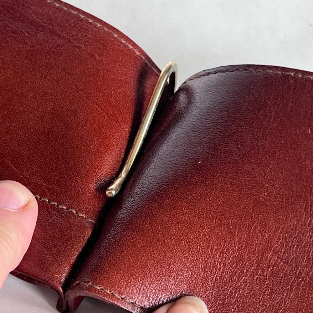 Pearl Bogata Mens Leather Bifold Money Clip Wallet Burgundy Red Brown Slim